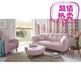 特价美式简约小户型影楼美容会所卧室奶茶店双三人紫粉色布艺沙发
