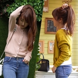 小蕾家2016年春夏韩国新款针织衫外套女纯色开衫韩版短款毛线上衣