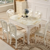 欧式餐桌椅组合实木大理石餐桌长方形伸缩圆形饭桌6人白色雕花台