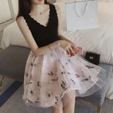 D哚啦2016夏装新款针韩版无袖针织衫+吊带公主裙两件套装女潮7218