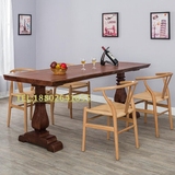 纯实木餐桌椅组合 长方形复古原木咖啡长桌美式乡村餐厅简约饭桌