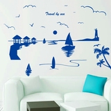 墙贴纸贴画客厅沙发背景墙壁装饰素描手绘三亚风格地中海海边椰树