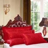 纯棉贡缎欧式大红色结婚庆单人枕套1.2双人长枕头罩1.5m枕巾1.8米