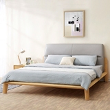 北欧家具榉木真皮床1.8米设计师创意实木皮床双人婚床宜家皮艺床