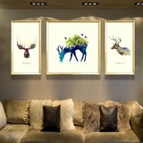 北欧装饰画麋鹿三联画现代简约客厅沙发背景墙挂画小清新发财鹿