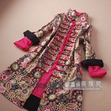 原创设计中国民族风格女装新品春秋款印花棉中式上衣夹衣长外套
