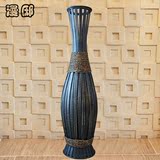 欧式落地客厅花瓶摆件竹编艺术干花大号花桶美式创意复古插花花器