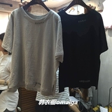 2016夏 韩国原单2day女装 双侧开叉前短后长简约百搭宽松短袖T恤
