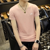 男士短袖t恤韩版V领纯色修身型男装半袖衣服青年学生夏季上衣体恤