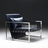 不锈钢真皮单人休闲椅 北欧简约老虎椅 高端设计酒店客厅现代单椅
