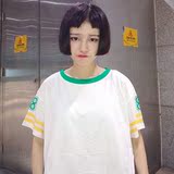 夏季韩国ulzzang原宿bf学院风宽松撞色领运动棒球短袖T恤女学生潮