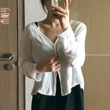 市舶司 韩国女装2016夏装新款V领纽扣纯色长袖针织开衫PH1008