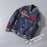 MLB棒球服男外套洋基队夹克 学生纯棉条纹扬基修身长袖男女棒球衫