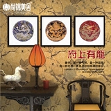 新中式元素客厅沙发背景三四联小品幅刺绣图案系列墙壁装饰画包邮