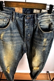 岁月的记忆 磨破做旧复古水洗 英式 男士修身小脚9分牛仔潮裤