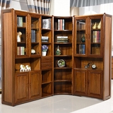 实木书柜胡桃木 转角组合连体书橱中式书房家具 带柜门