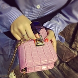 包包2016新款韩版时尚小方包链条包鳄鱼纹锁扣单肩斜挎女包小包包