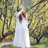 梭娘原创设计2016春夏新款白色纯苎麻长袖连衣裙渡假长裙宽松袍子