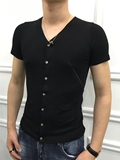 2016欧洲站韩版男装夏装新款潮牌冰丝开衫短袖针织衫T恤专柜品质