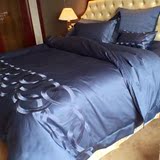 100支全棉四件套埃及长绒棉纯色刺绣花被套床单床品定制1.8m床笠