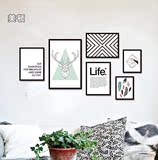 黑白画抽象画北欧装饰画现代简约沙发背景墙挂画客厅卧室组合创意
