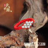 S925纯银红绳食指戒指个性装饰品指环时尚本命年转运珠民族风女