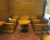 美式复古铁艺实木客厅三人沙发椅酒吧咖啡厅西餐厅卡座休闲桌椅