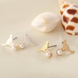欧美日韩 外贸时尚流行 小猫耳钉 耳环  耳坠 金银两色珍珠耳钉