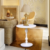 欧式圆桌白色实木圆桌简易装饰桌客厅咖啡桌书房小木桌楼梯口矮桌