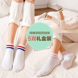 白色袜子女短袜浅口低帮学生韩国条纹薄款夏纯棉中筒学院风运动袜