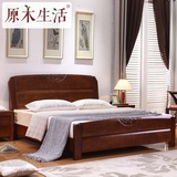 中式实木床1.8米 全实木高箱储物床双人床婚床 1.5m单人床橡木床