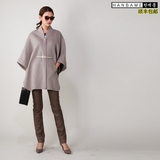 2016韩国新款手工羊绒大衣女宽松系带短款立领七分袖高端毛呢外套