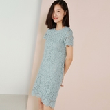wendy wang温迪家订染灰蓝色蕾丝连衣裙短袖中款独特颜色夏季新款