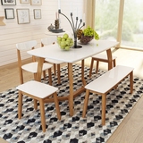 实木餐桌 北欧宜家现代简约餐桌椅组合 桌子白色橡木桌长方形饭桌
