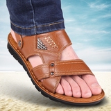 夏季新款男凉鞋真皮牛皮男士沙滩鞋透气休闲露指凉拖鞋防滑皮凉鞋