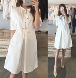 韩国2016新款白色衬衫连衣裙女夏宽松大码气质名媛A字裙