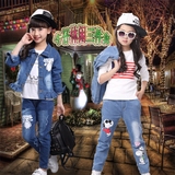 儿童装女童春秋装2016新款韩版中大童牛仔套装小学生休闲三件套潮