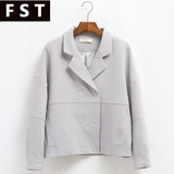 FST氛斯特新款韩版宽松茧型双排按扣西装领外套女短款夹克上衣潮