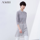 Amii[极简主义]春夏新品直筒翻领拼接开衩毛针织官方旗舰店正品牌