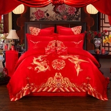 刺绣花婚庆礼品1.8m四件套大红结婚床上用品多九件套床单式床盖款