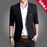 夏季商务休闲小西服男韩版修身薄款青年上衣男装黑色单西长袖外套