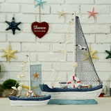 地中海海洋风格实木一帆风顺工艺品摆件帆船小渔船模型家居饰品