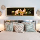 简约欧式客厅装饰画手绘荷花花卉油画横幅新中式家居卧室有框画