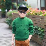 达达童装 绿色中领卫衣加绒加厚内胆中大童男童2015冬新款韩版