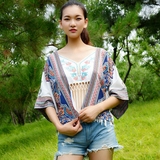 韩版宽松七分袖民族风 雪纺衫 防晒外套 开衫短款 女装 夏季新款