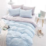 简约条纹四件套纯棉1.8m双人韩式全棉床单式床上用品三件套1.2米