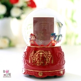 台湾JARLL 可爱婚礼相框水晶球音乐盒创意八音盒男女闺蜜结婚礼物