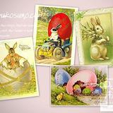 五十年代复活节怀旧兔子Easter Rabbit卡片复古装饰画芯明信片