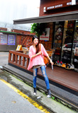 T-Baby韩版秋装新款女士 针织衫蝙蝠袖毛衣套头粉色宽松燕尾A字型