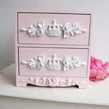 『韩国进口代购』A282 粉色公主皇冠木质抽屉式双层桌面收纳小柜